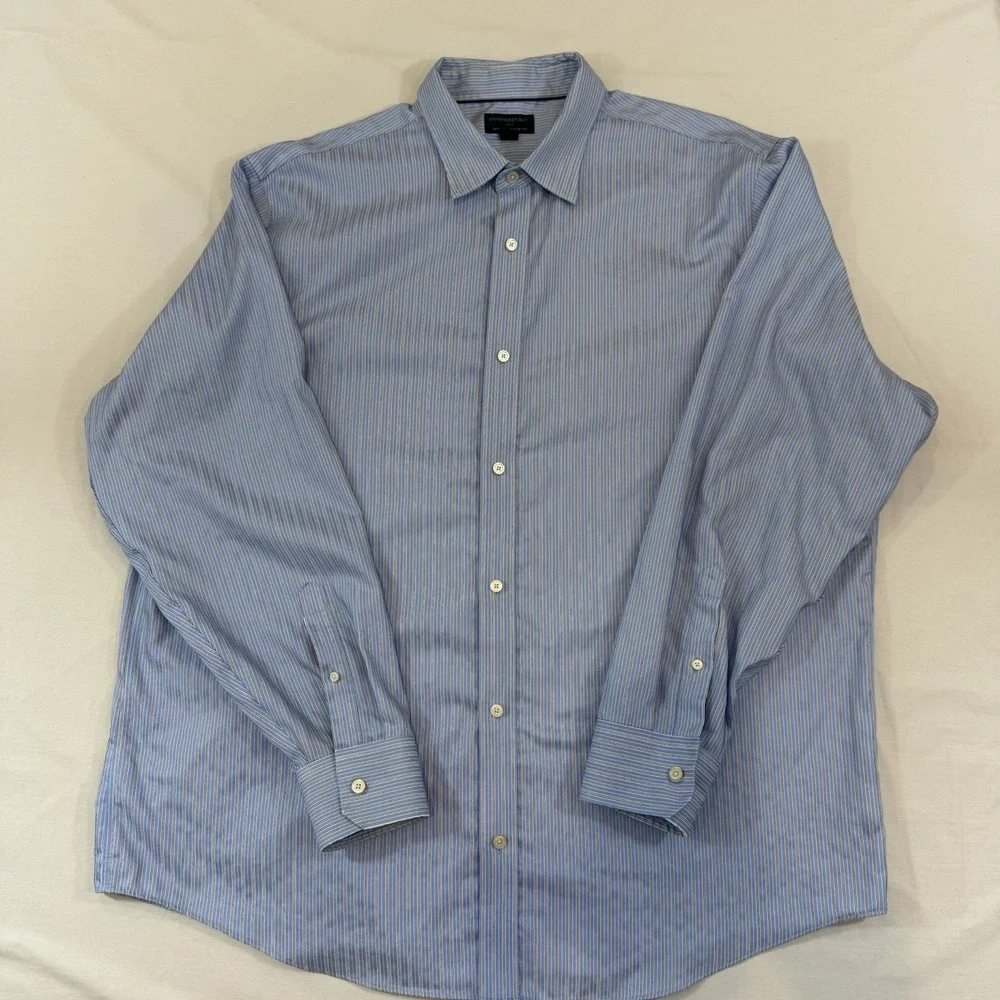 Banana Republic Dress Shirt Men  XXLarge  2XL Blue Button Down Striped